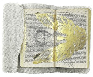 Matthew Barney, Ancient Evenings: Ba Libretto, 2009, Ink, graphite and gold leaf on paperback copy of Ancient Evenings by Norman Mailer, on carved salt base