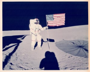 Alan Shepard and the U.S. flag, Apollo 14, February 1971